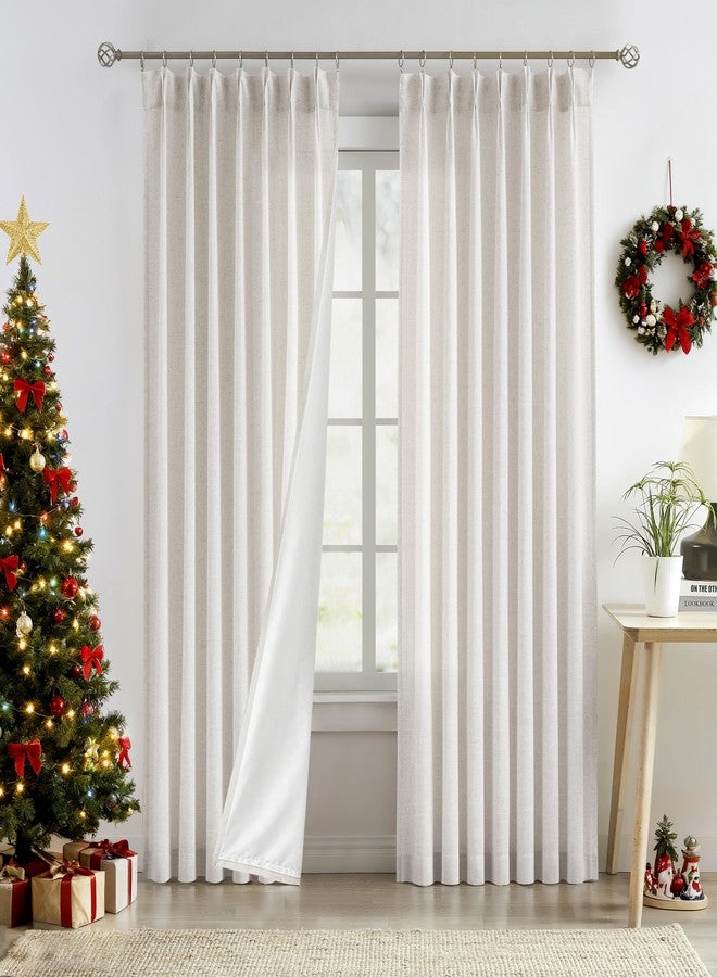 Central Park Natural Pinch Pleat Light Filtering Curtain with Microfiber Liner Linen Blended Textured Window Treatment Privacy Drape 90 Inch for Living Room Bedroom with Back Tabs Hooks, 40" Wx90 Lx2 - Image 1